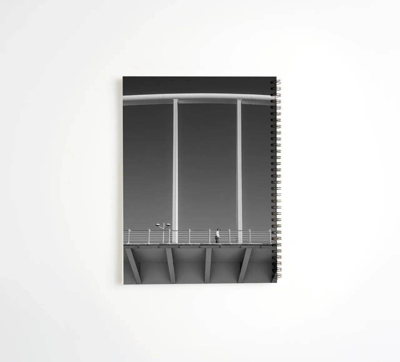 Valencia Bridge - Minimalist architecture in black and white spiral notebook by Bold and Retro