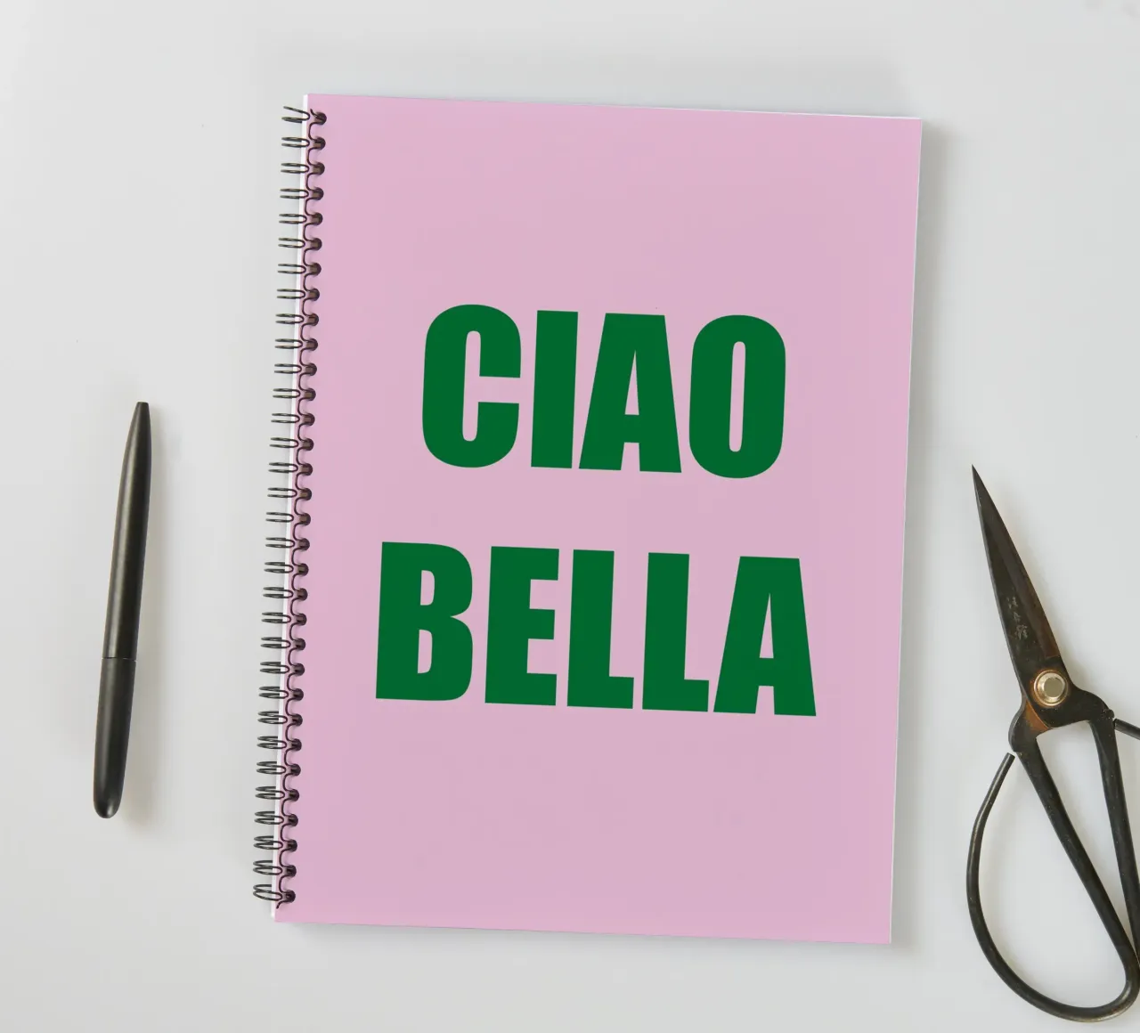 Ciao Bella Pink and Green spiral notebook by GraceDigitalArtCo