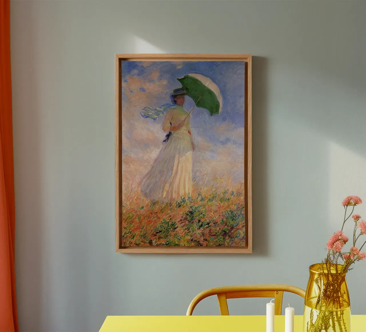 vrouw paraplu zonlicht overdag claude monet canvas met Baklijst van belong shop