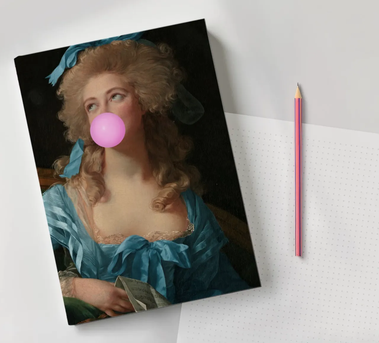 Madame Bubble-Gum in Blue Dress notebook by GraceDigitalArtCo