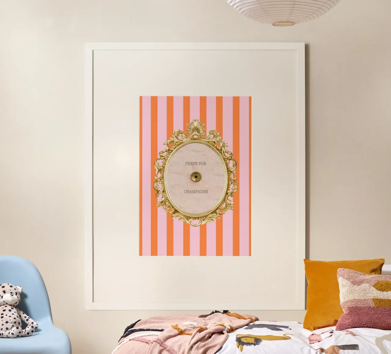 Press for champagne striped pink and orange poster da GraceDigitalArtCo