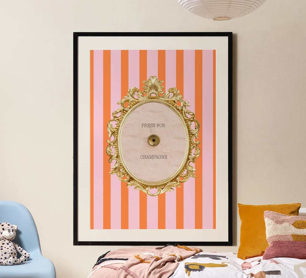 Press for champagne striped pink and orange poster da GraceDigitalArtCo