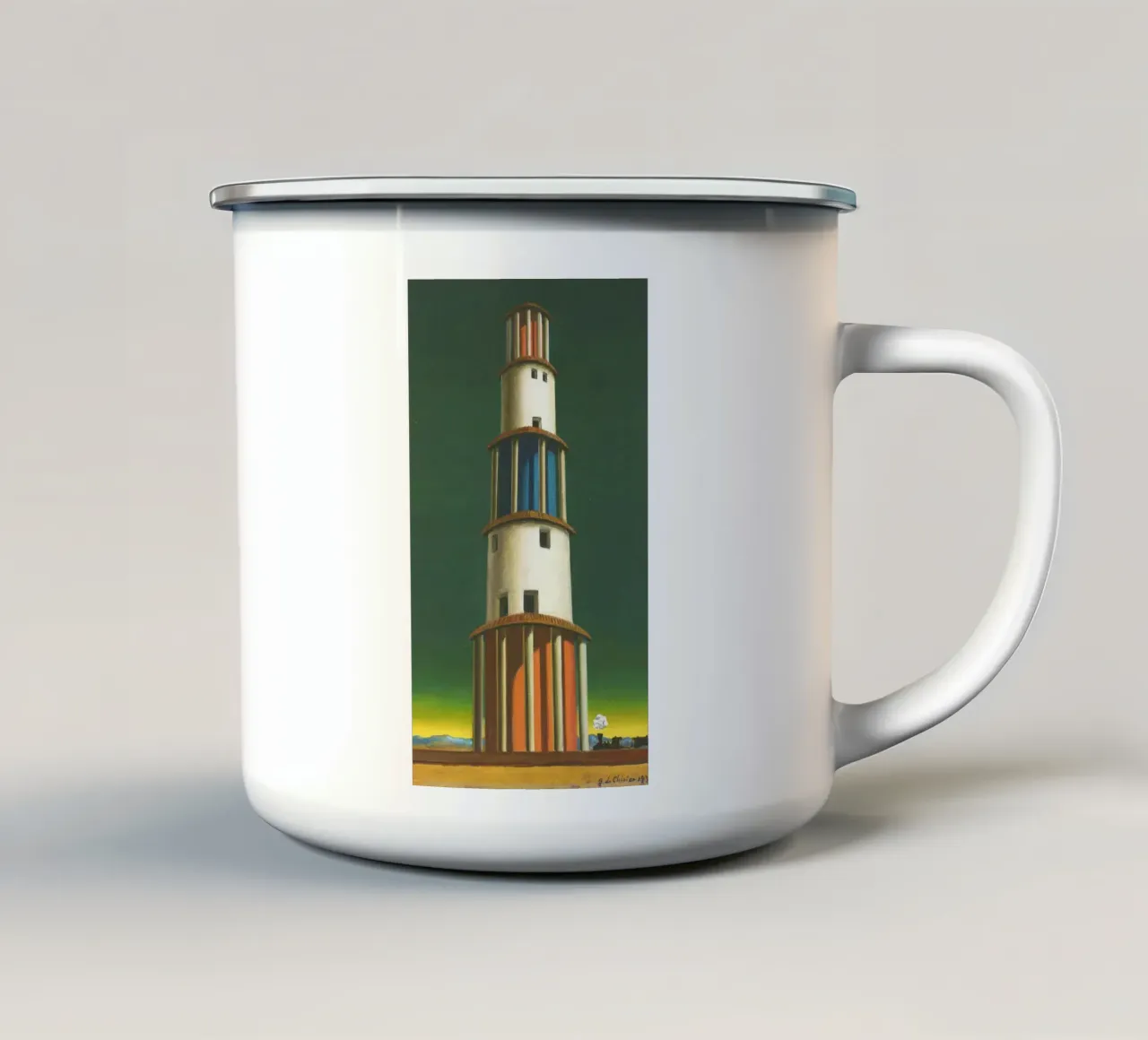 La Torre e il Treno by Giorgio de Chirico tazza in smalto da Classic Art Prints