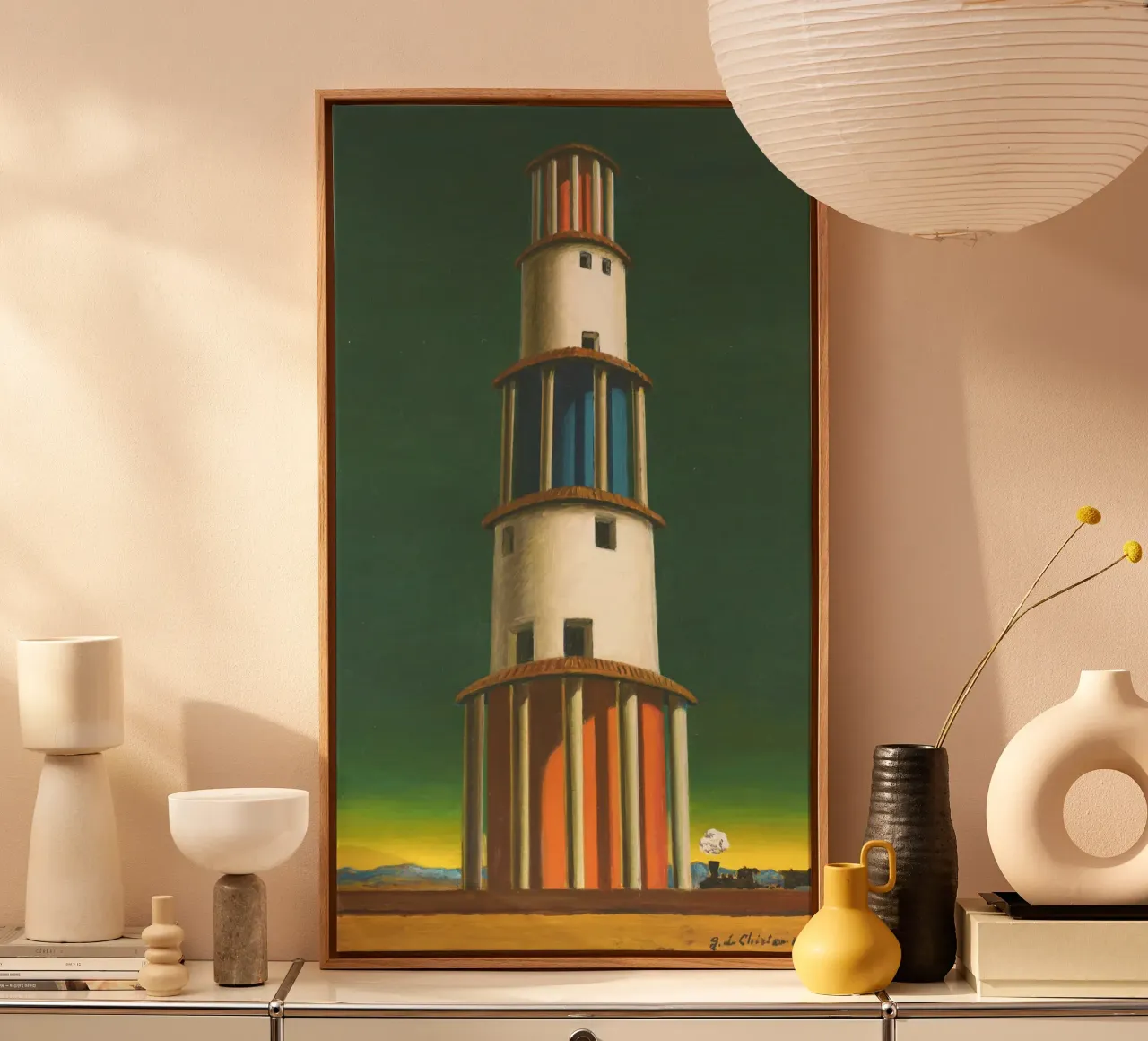 La Torre e il Treno by Giorgio de Chirico tela con Cornice a cassetta da Classic Art Prints