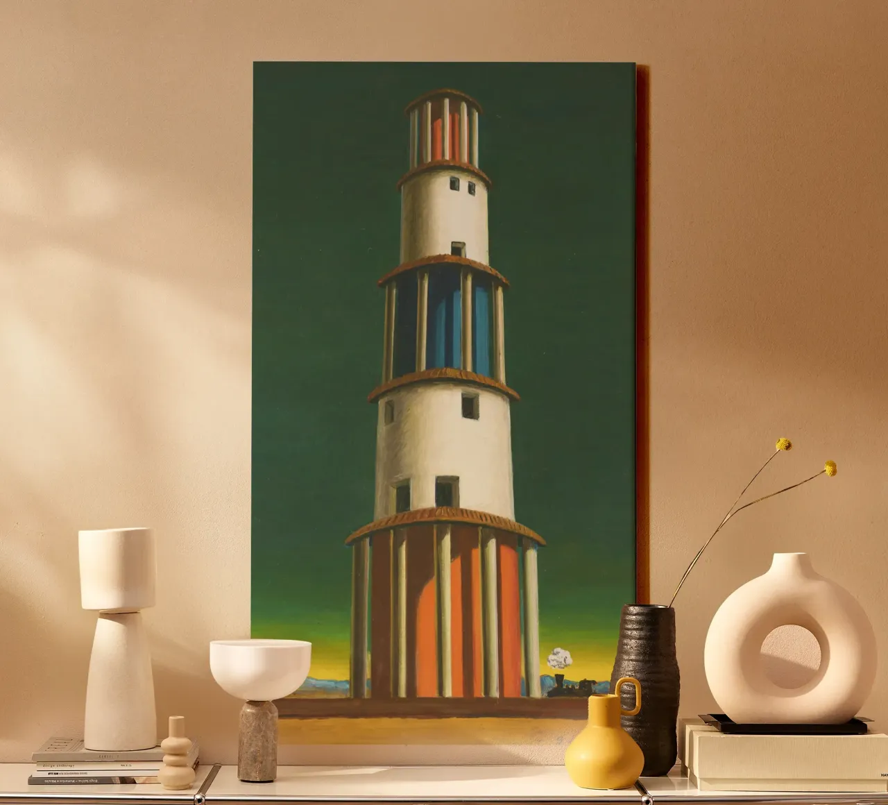 La Torre e il Treno by Giorgio de Chirico tela con Cornice a cassetta da Classic Art Prints