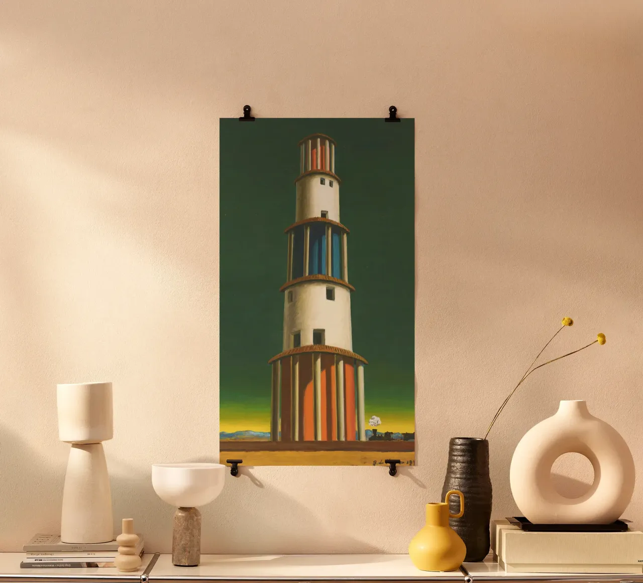 La Torre e il Treno by Giorgio de Chirico poster con telaio in alluminio da Classic Art Prints