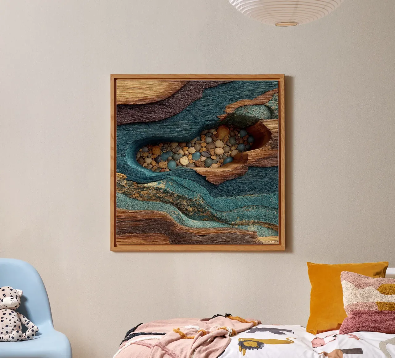 Legno blu con pietre alluminio dibond da Little Things