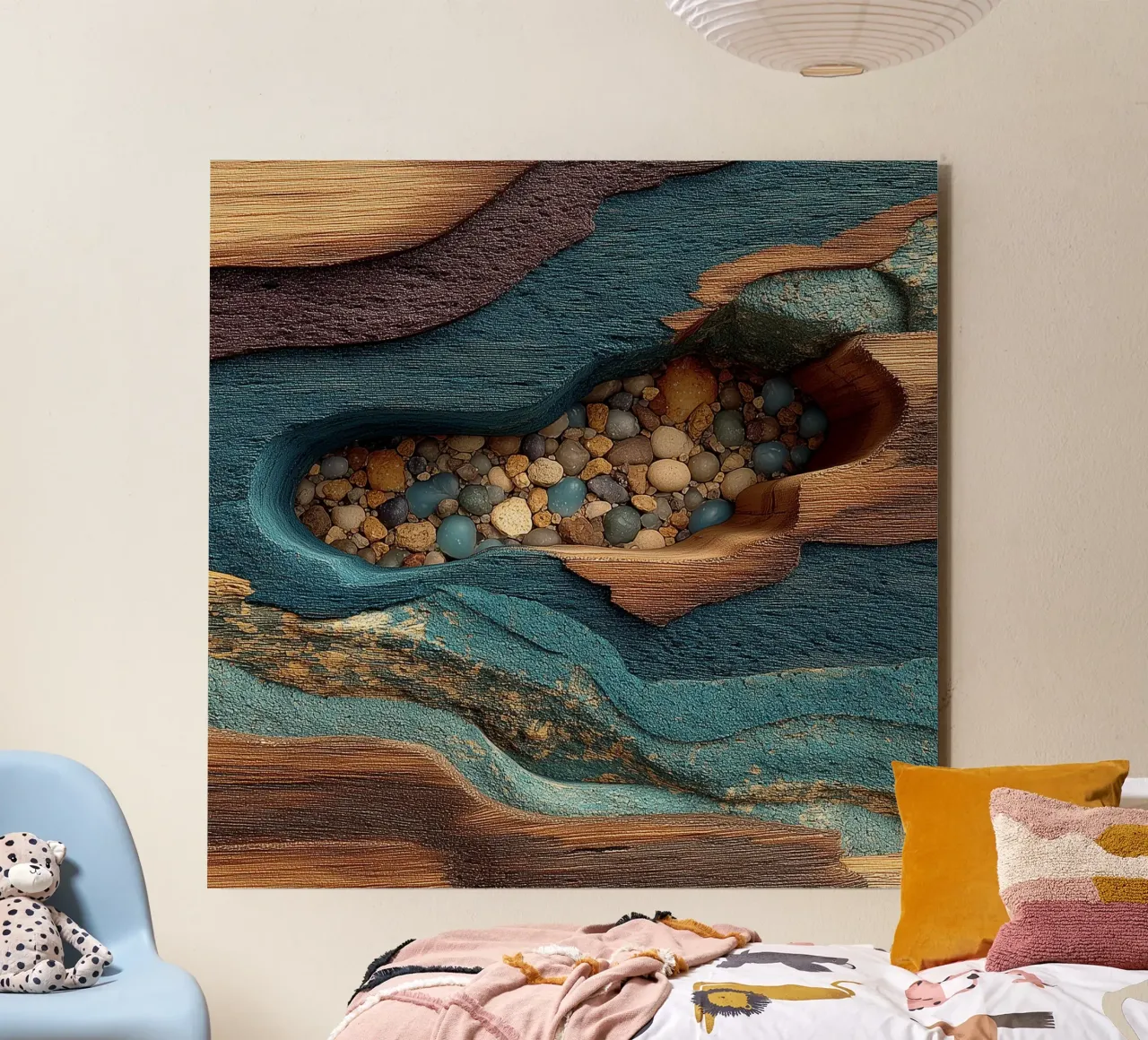 Legno blu con pietre alluminio dibond da Little Things