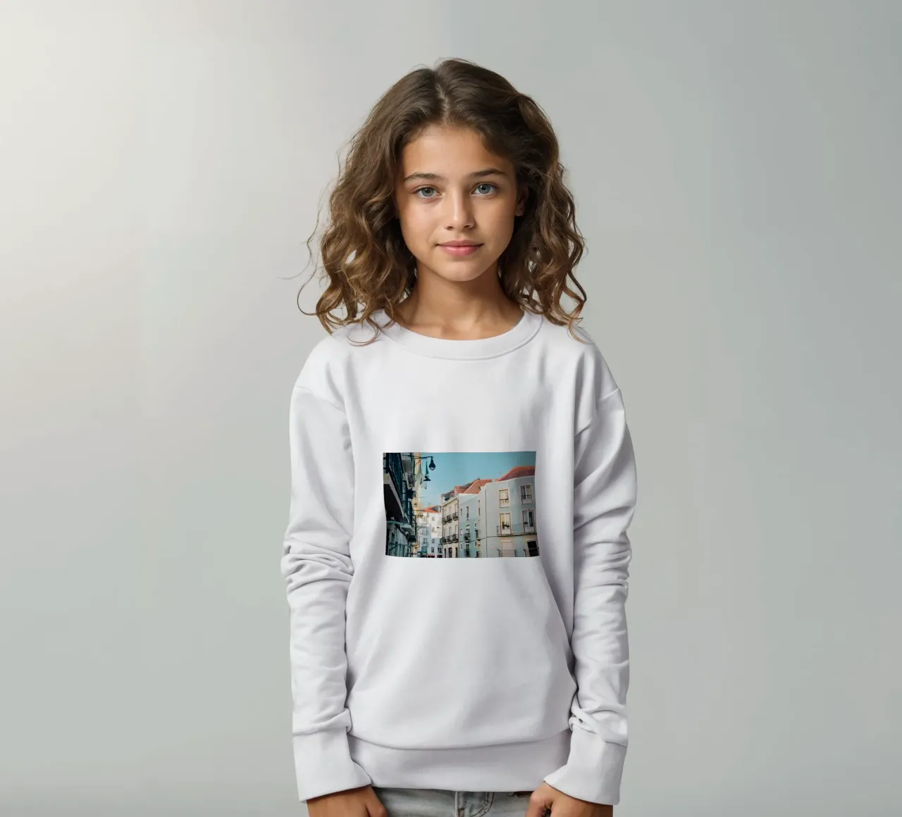 Street Citiscape in Lisbon kids sweatshirt by KISSA STUDIO