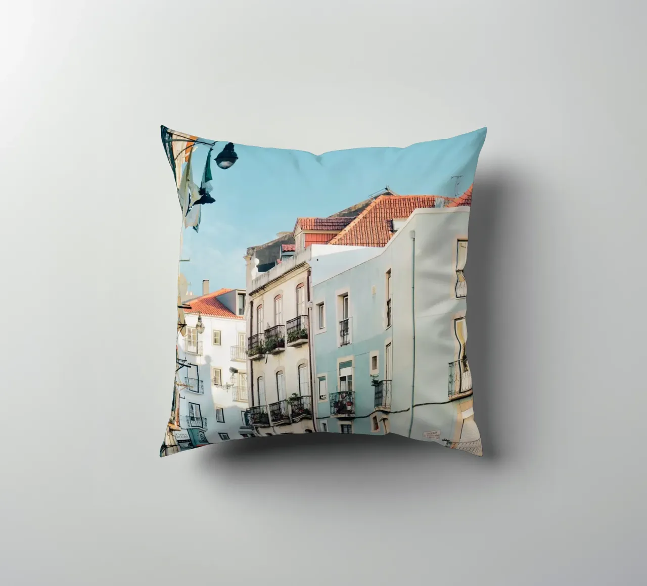 Street Citiscape in Lisbon decorative cushion by KISSA STUDIO