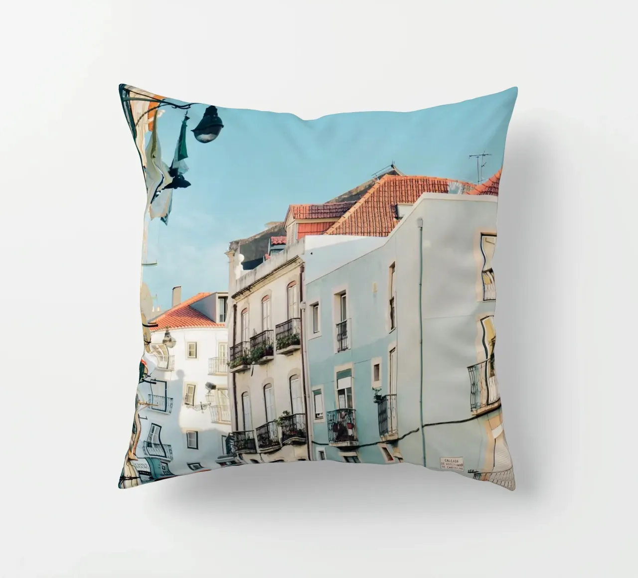 Street Citiscape in Lisbon decorative cushion by KISSA STUDIO