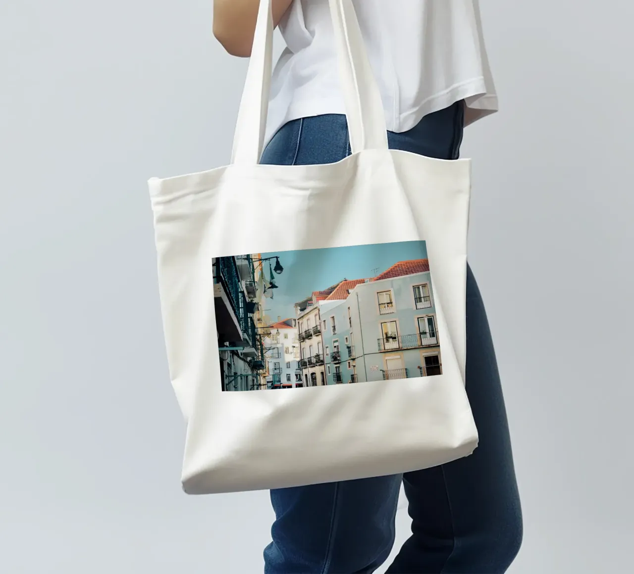 Street Citiscape in Lisbon tote bag by KISSA STUDIO