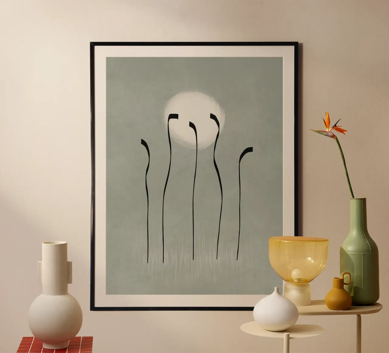 Dancing in the moonlight in sage green carta hahnemühle da Imaginative