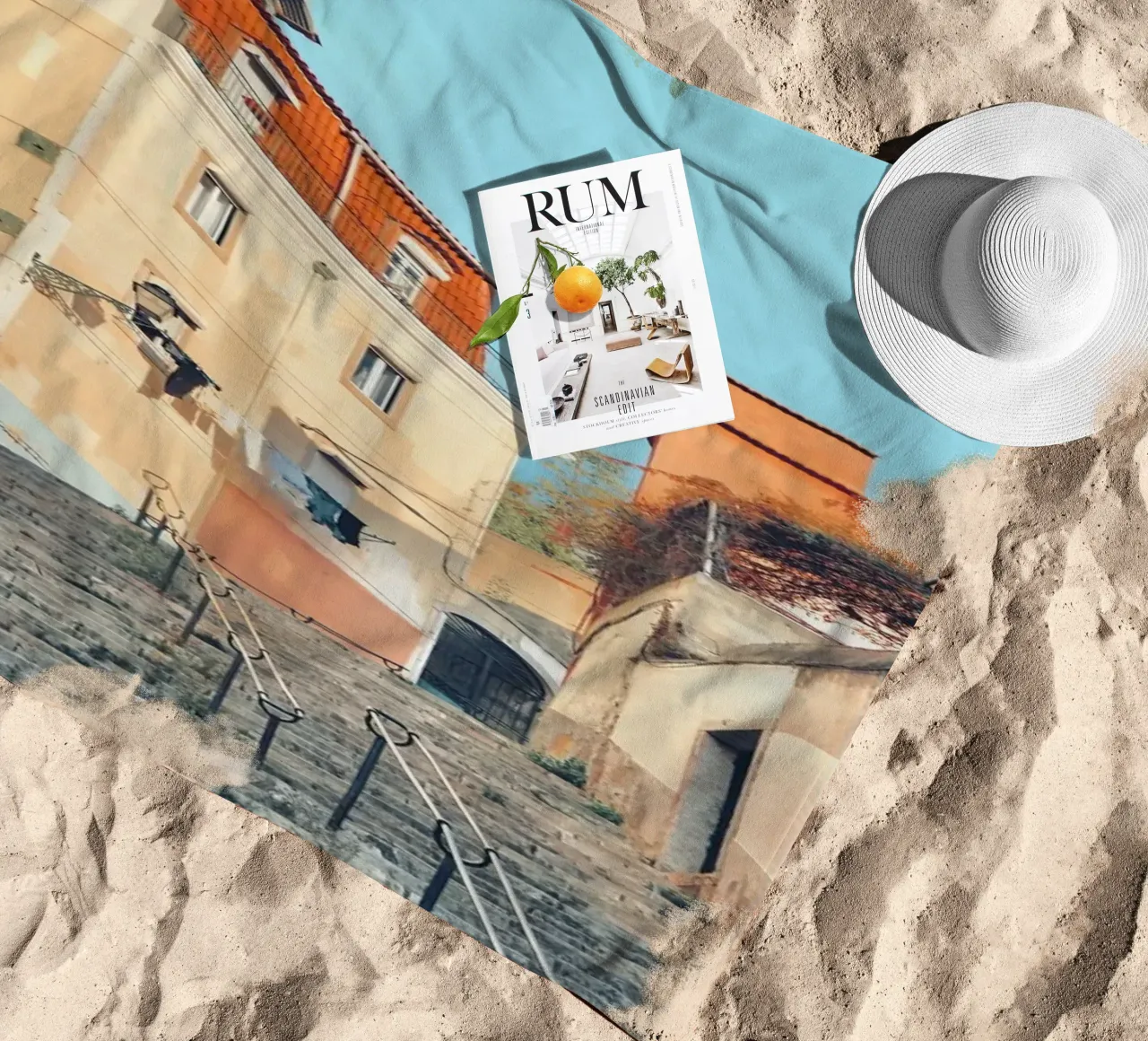 Lisbon Street Scape beach towel by KISSA STUDIO