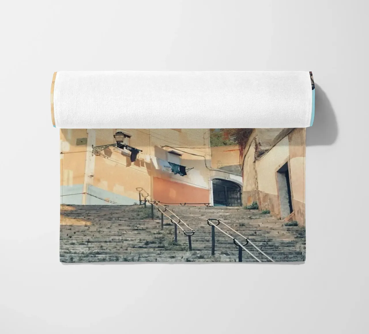 Lisbon Street Scape beach towel by KISSA STUDIO