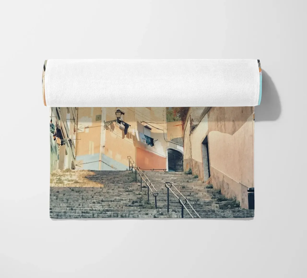 Lisbon Street Scape beach towel by KISSA STUDIO