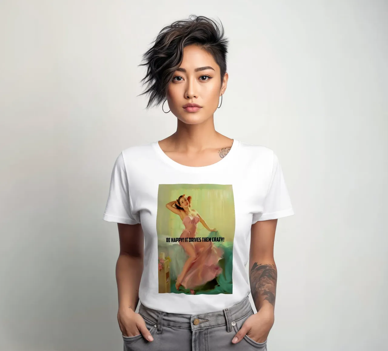 Be Happy! women's fitted t-shirt by Gallery Print and Art Limited