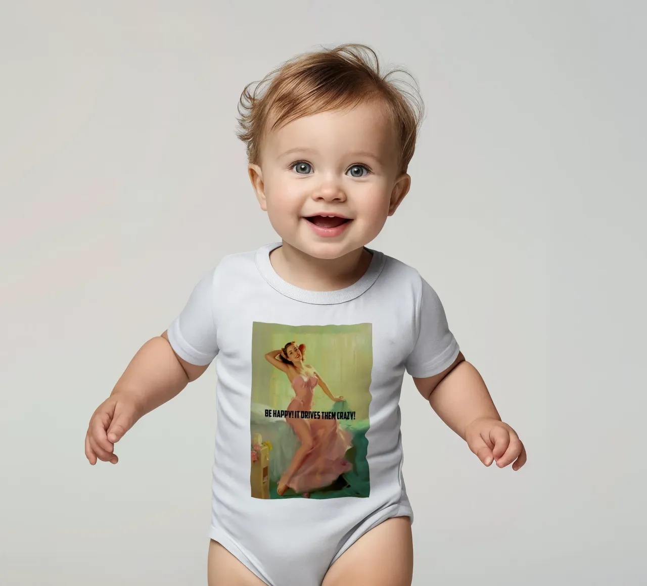 Be Happy! body neonato maniche corte da Gallery Print and Art Limited