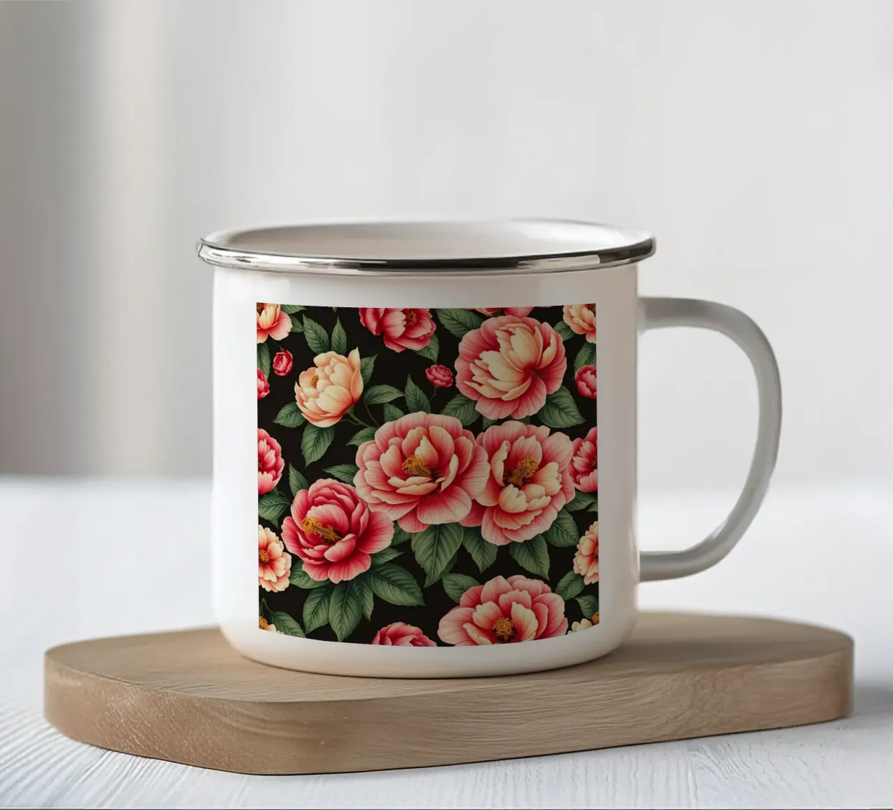 Fiore di peonia di mezzanotte tazza in smalto da Artistic-shop