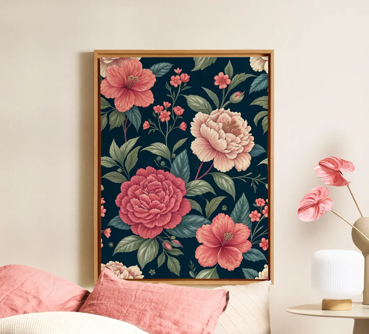 Vivid Peony Bloom Pattern canvas with Floater frame by Artistic-shop