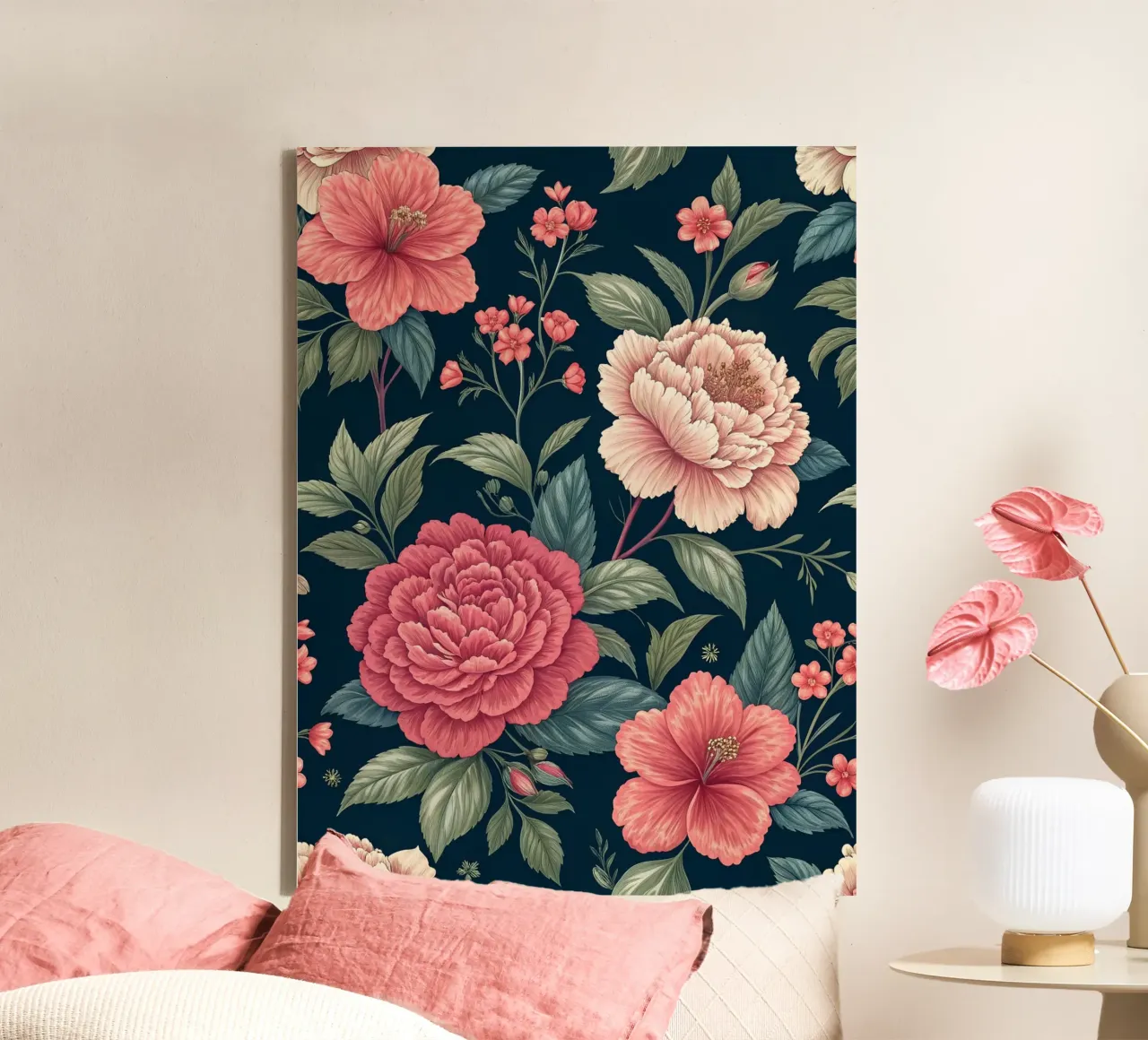 Vivid Peony Bloom Pattern canvas with Floater frame by Artistic-shop