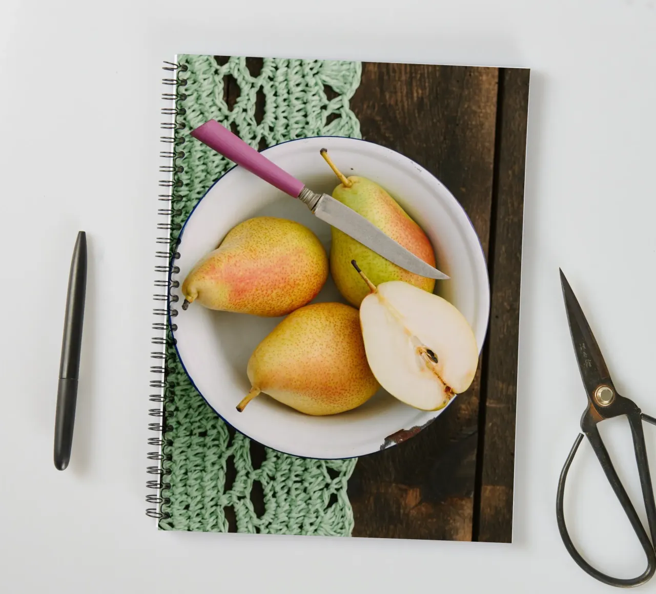 Top View of Pears in Enamel Bowl spiral notebook by foodphotolove