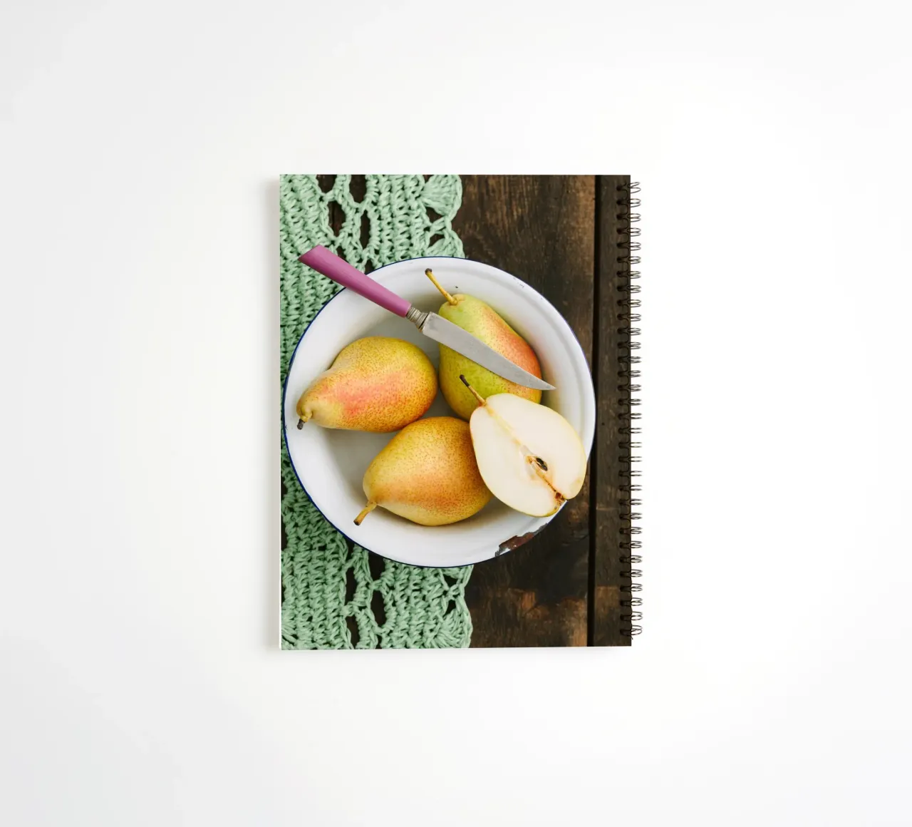 Top View of Pears in Enamel Bowl spiral notebook by foodphotolove