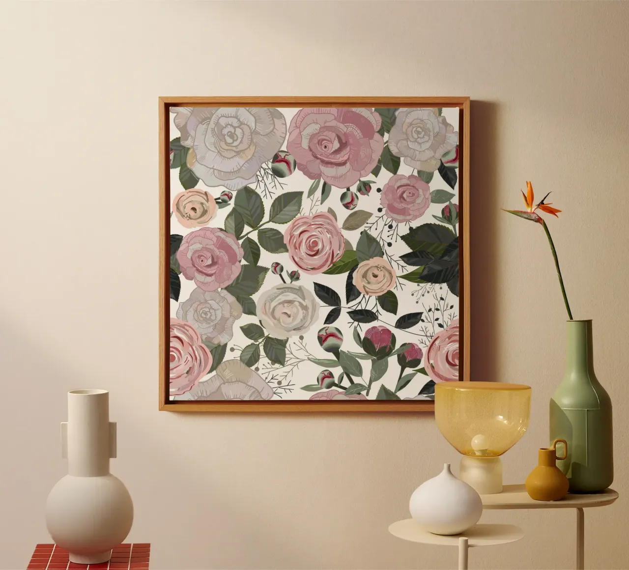 Roses and peonies canvas by gulsengunel