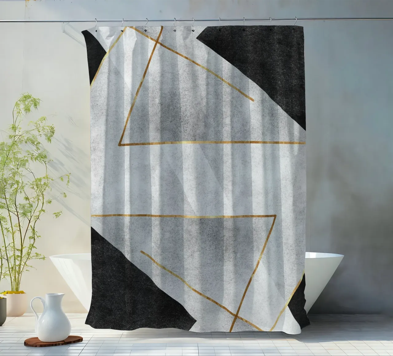 abstract art black shower curtain by vintageshop
