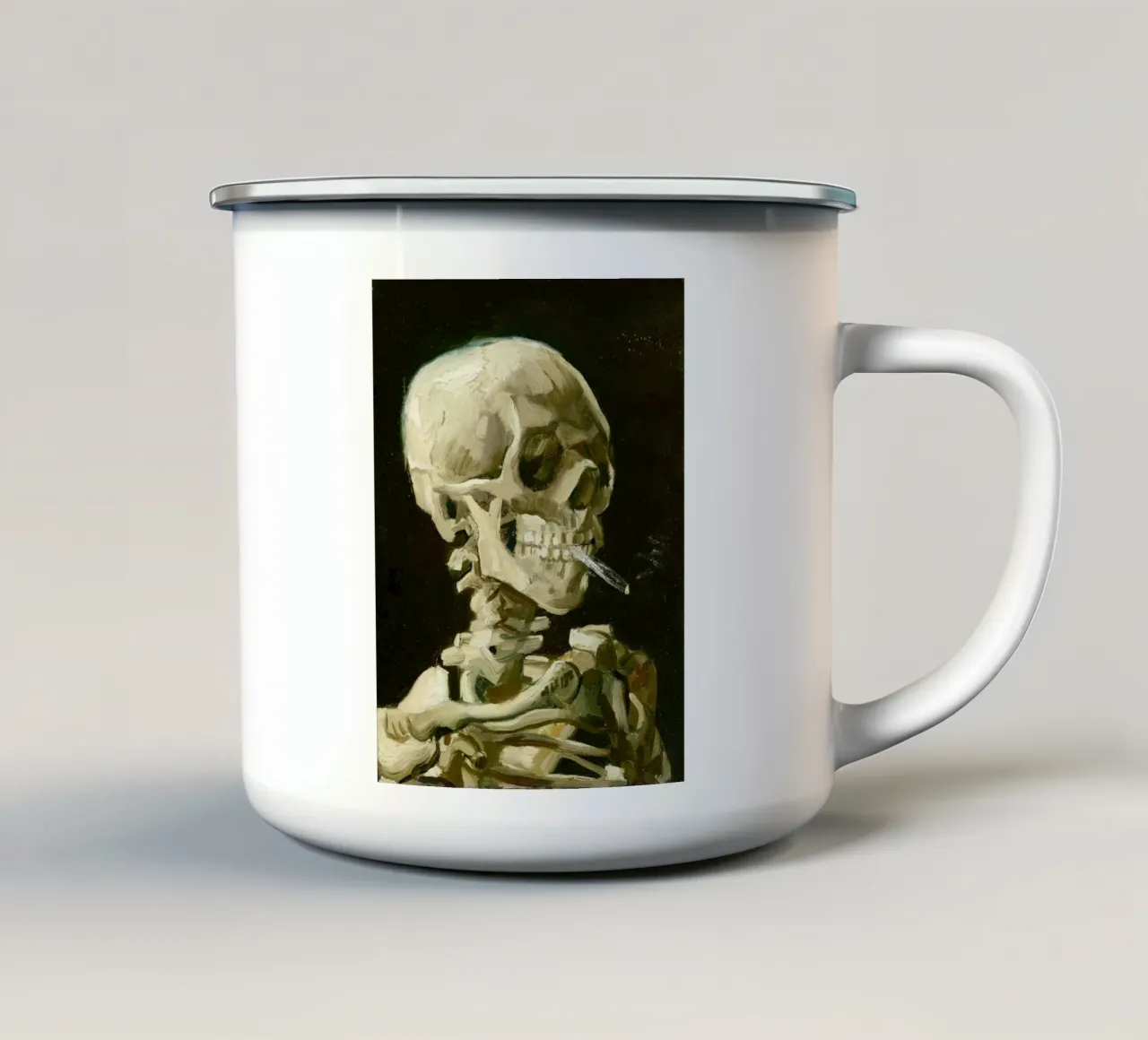 Testa di scheletro con sigaretta accesa di Vincent van G tazza in smalto da Van Gogh Prints