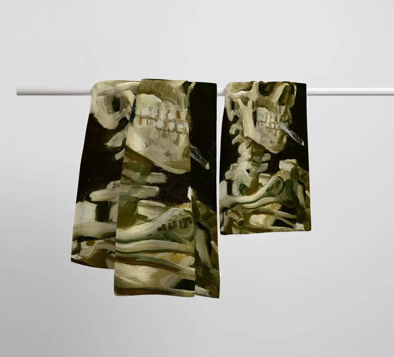 Testa di scheletro con sigaretta accesa di Vincent van G asciugamano da bagno da Van Gogh Prints