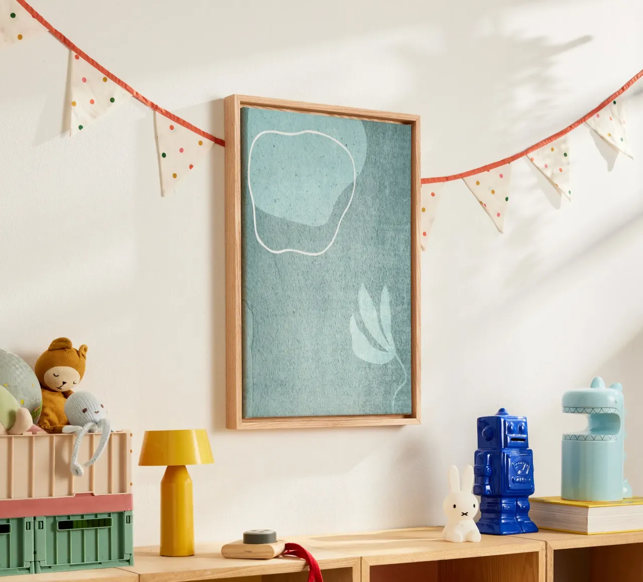 light blue abstract art tela con Cornice a cassetta da vintageshop