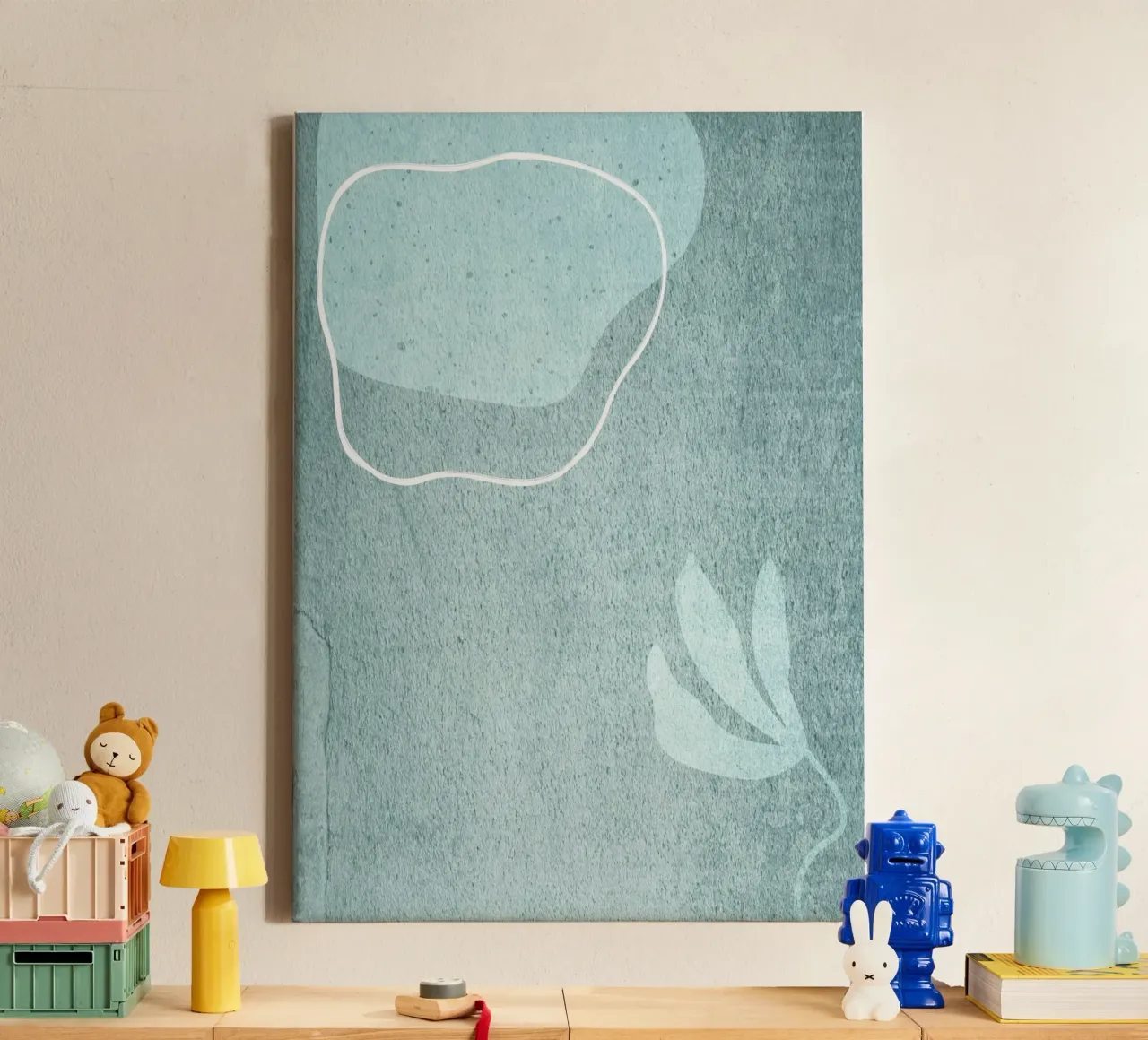 light blue abstract art tela con Cornice a cassetta da vintageshop