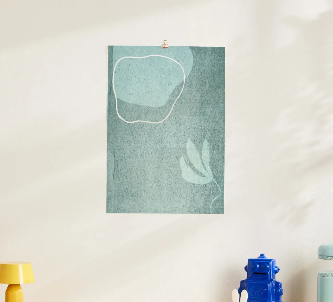light blue abstract art poster con telaio in alluminio da vintageshop