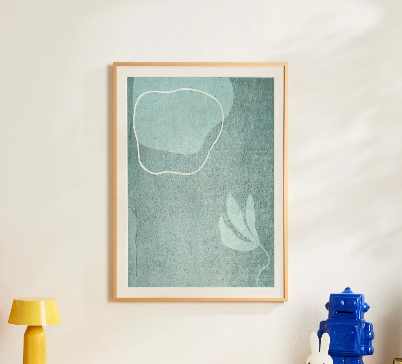 light blue abstract art poster con telaio in alluminio da vintageshop