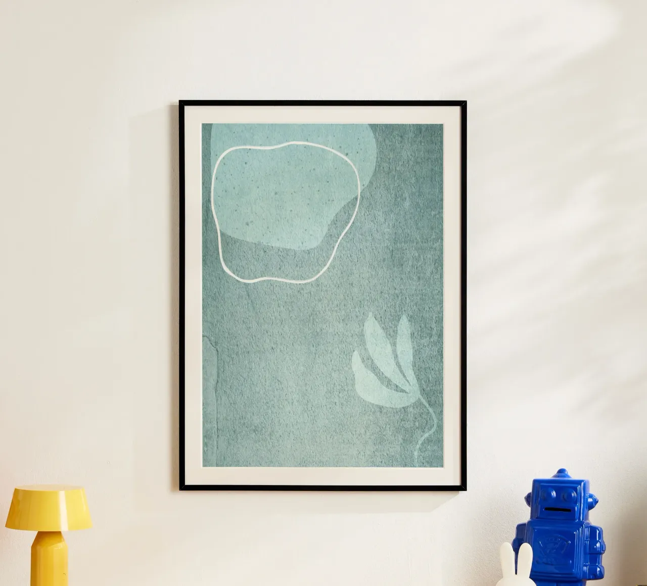 light blue abstract art poster con telaio in alluminio da vintageshop