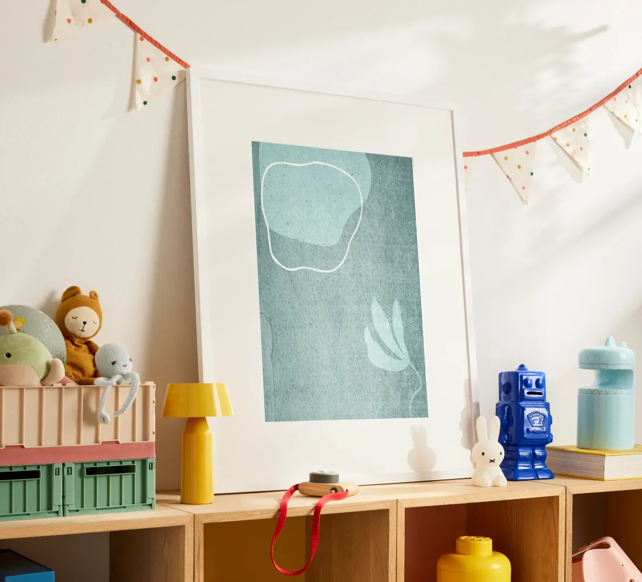 light blue abstract art poster con telaio in alluminio da vintageshop