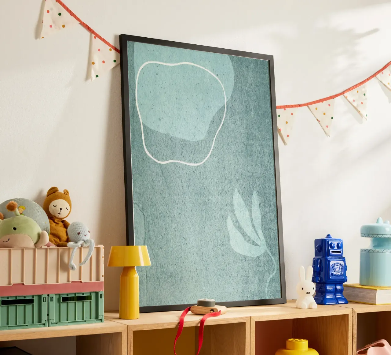 light blue abstract art poster con telaio in alluminio da vintageshop