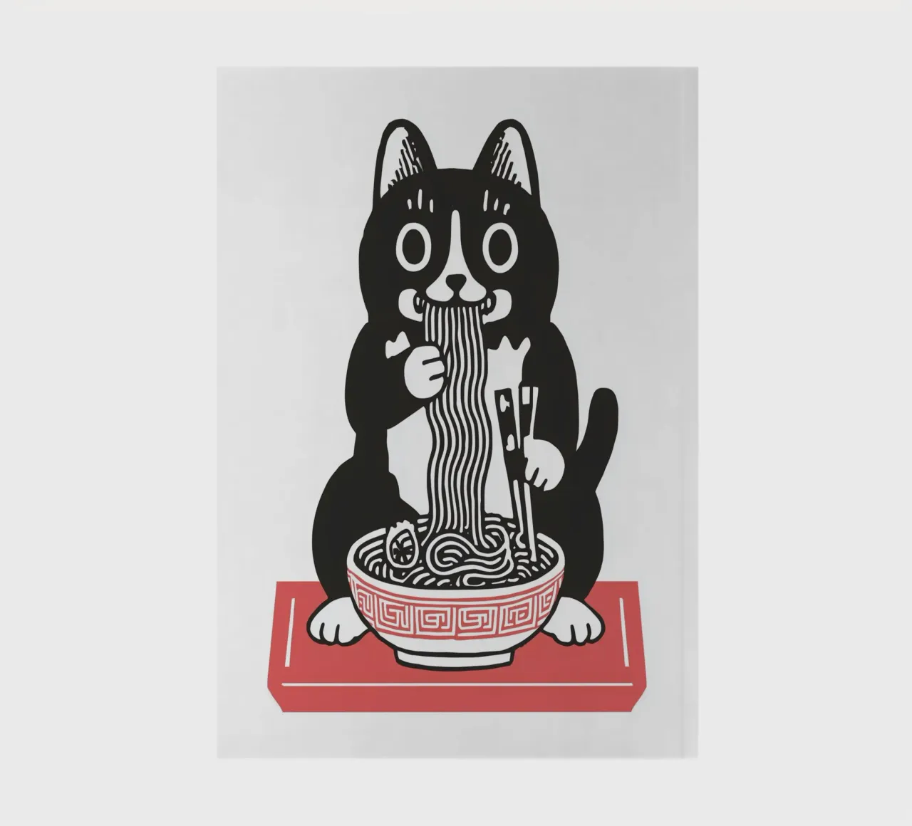 Hund oder Katze? Lustiges Haustier isst Nudeln - Japanisches Essen Wandkunst Notizbuch von Kaji