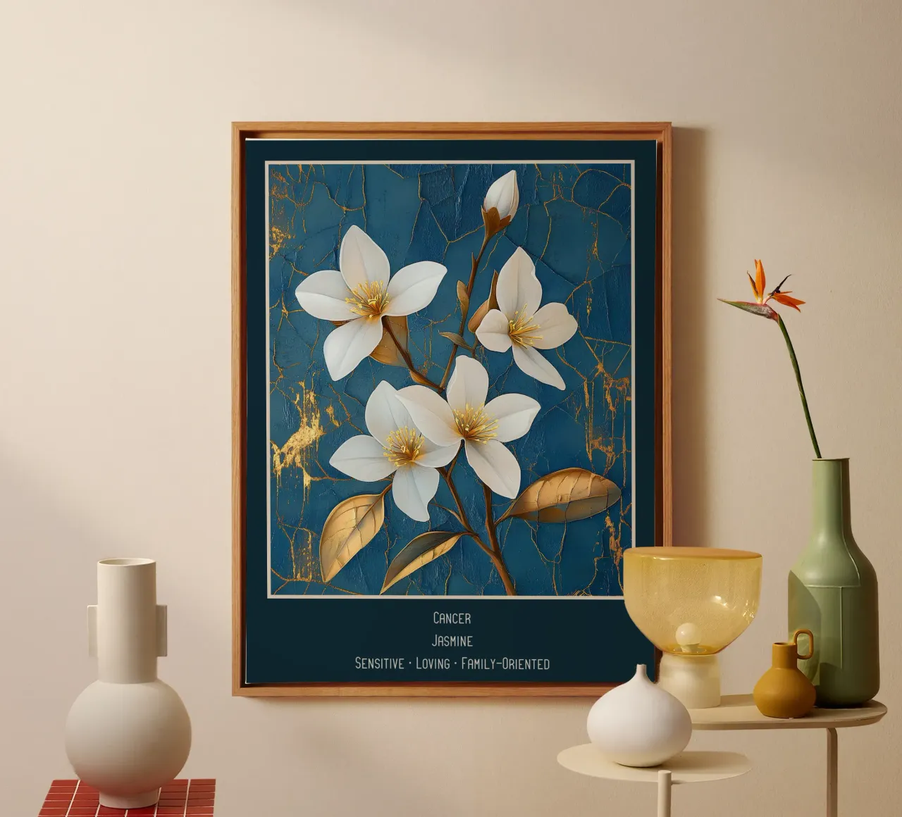 I fiori dei segni zodiacali: Cancro - Gelsomino tela con Cornice a cassetta da Art-Nouveau-Dsg