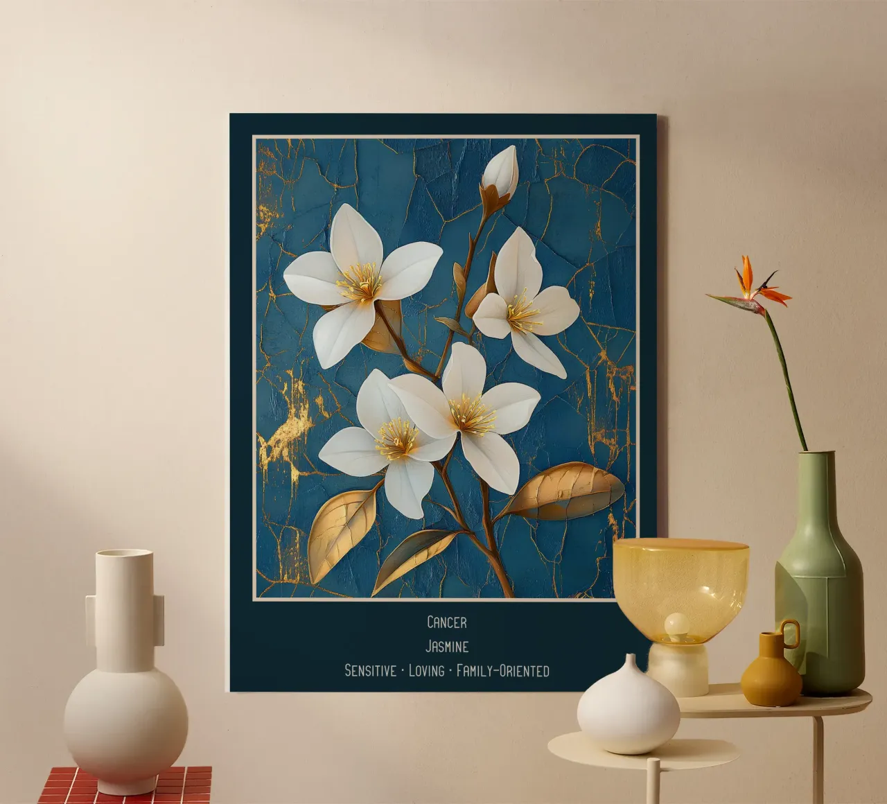 I fiori dei segni zodiacali: Cancro - Gelsomino tela con Cornice a cassetta da Art-Nouveau-Dsg