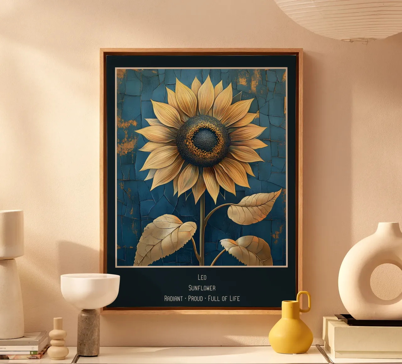 Las flores de los signos del zodiaco: Leo - Girasol lienzo con Marco flotante de Art-Nouveau-Dsg