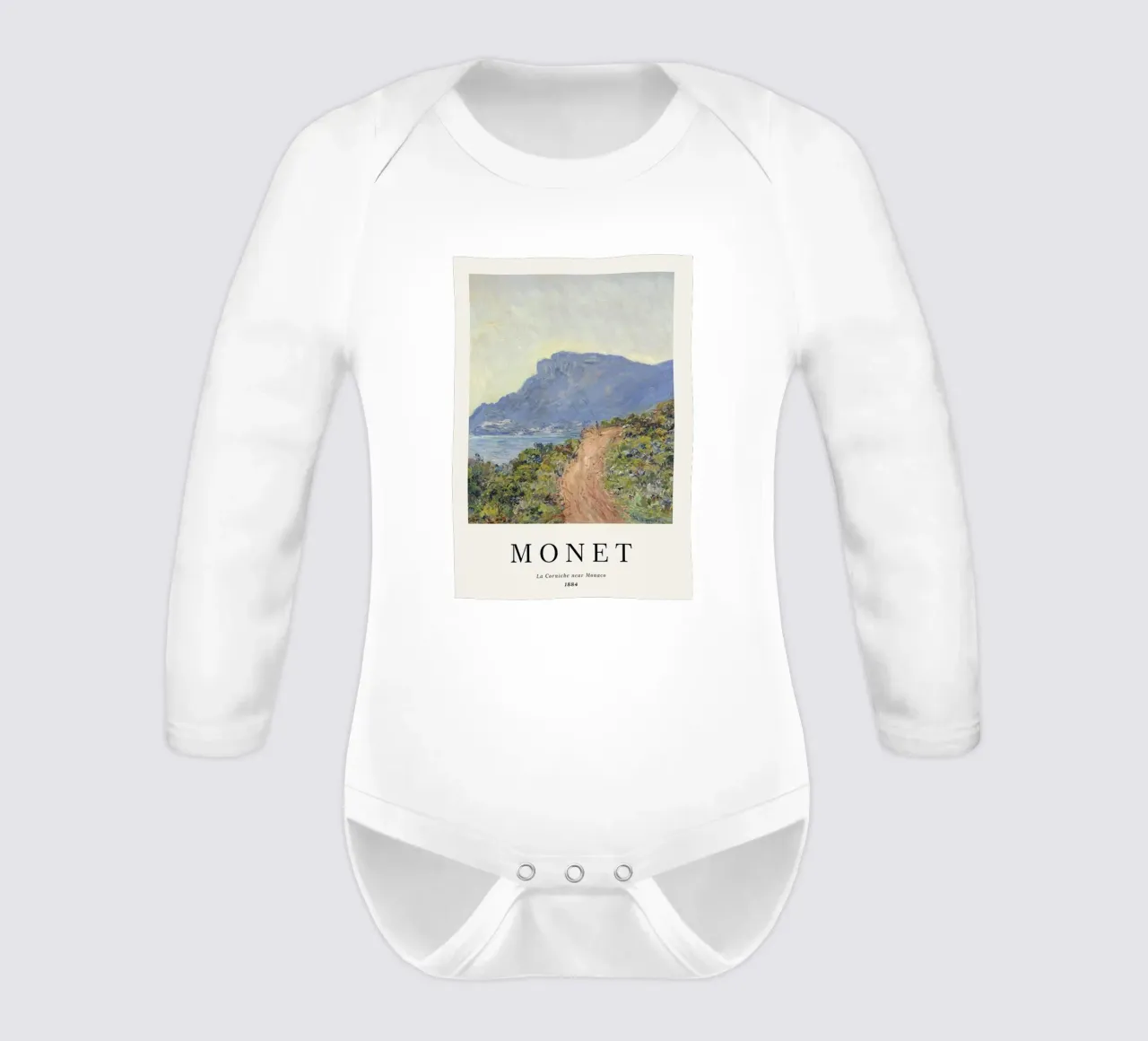 spiaggia tranquilla di montagna claude monet body neonato maniche lunghe da belong shop