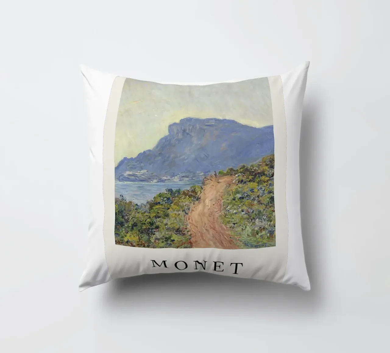 spiaggia tranquilla di montagna claude monet cuscino da belong shop