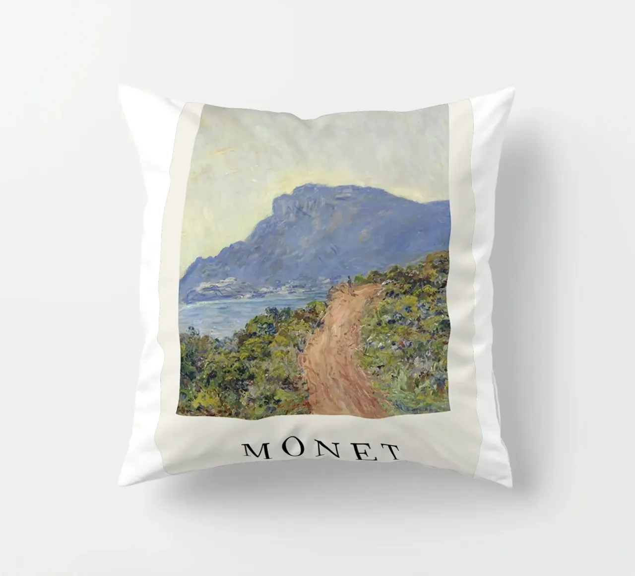 spiaggia tranquilla di montagna claude monet cuscino da belong shop