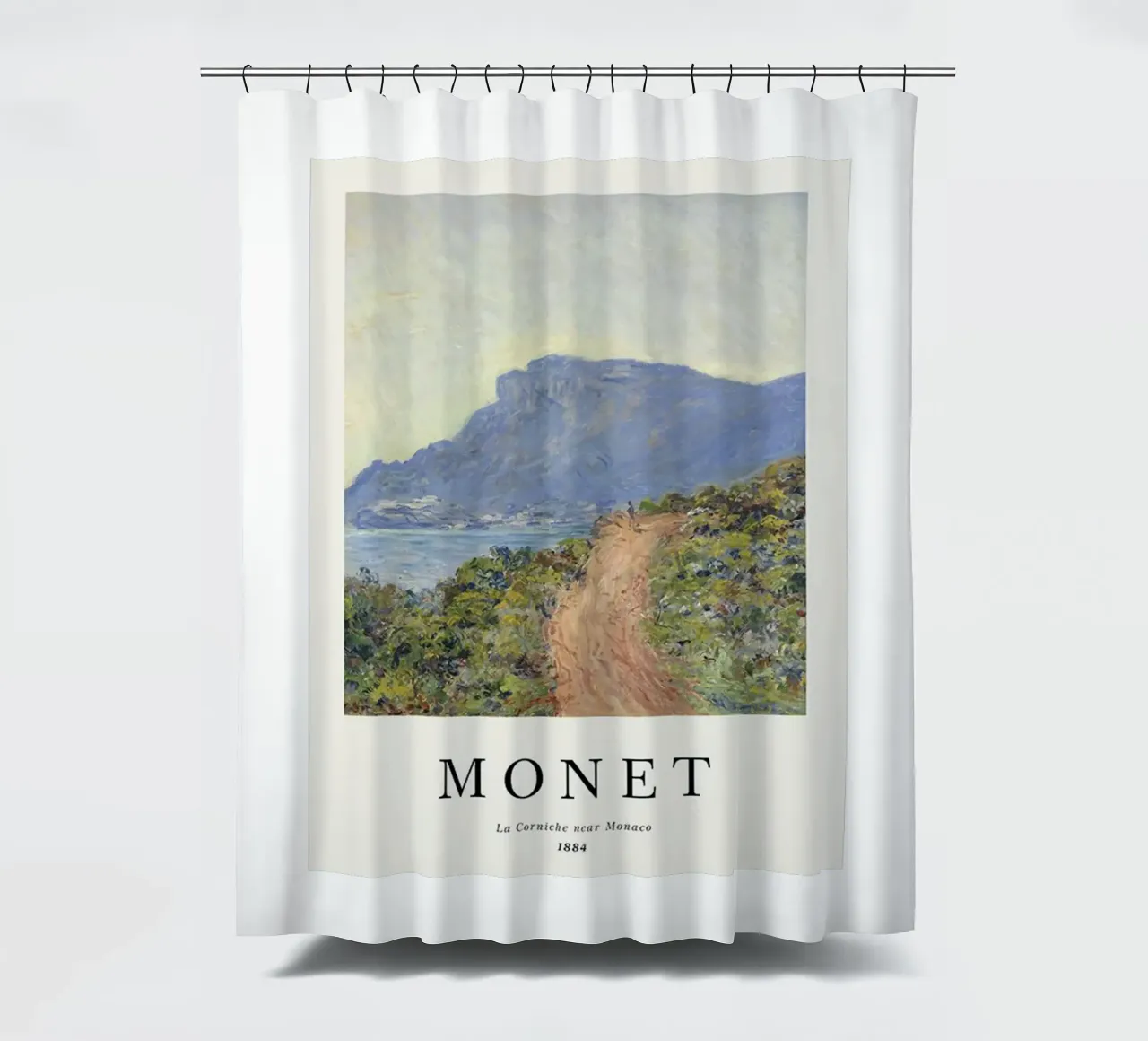 spiaggia tranquilla di montagna claude monet tenda da doccia da belong shop