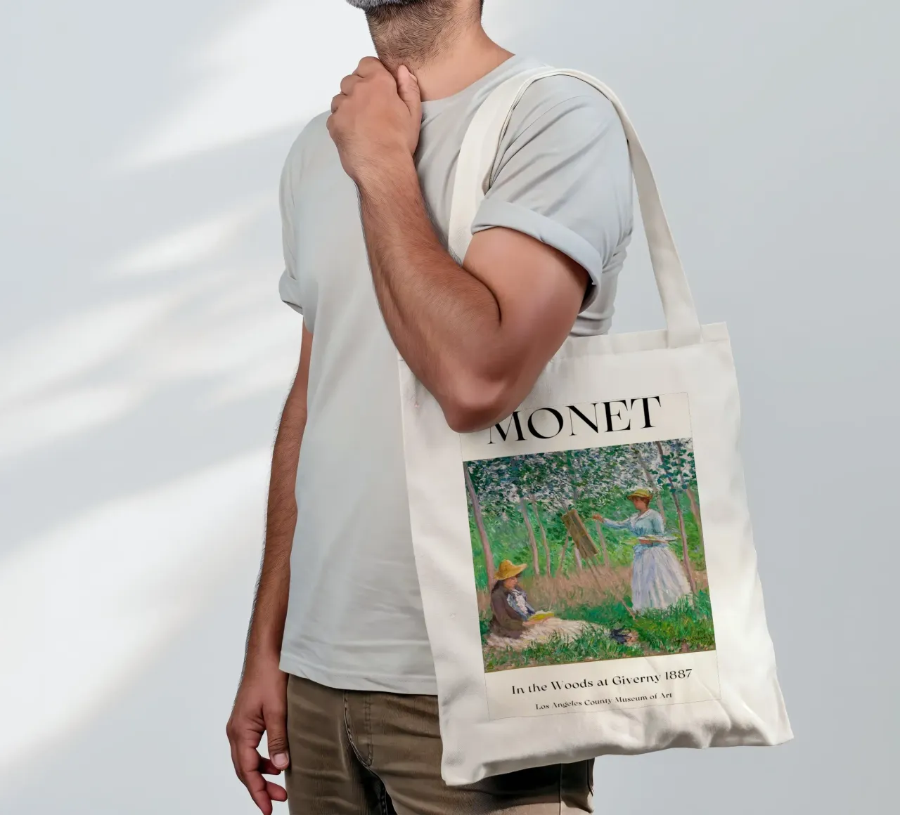 donna che dipinge persone nella foresta claude monet borsa in juta da belong shop