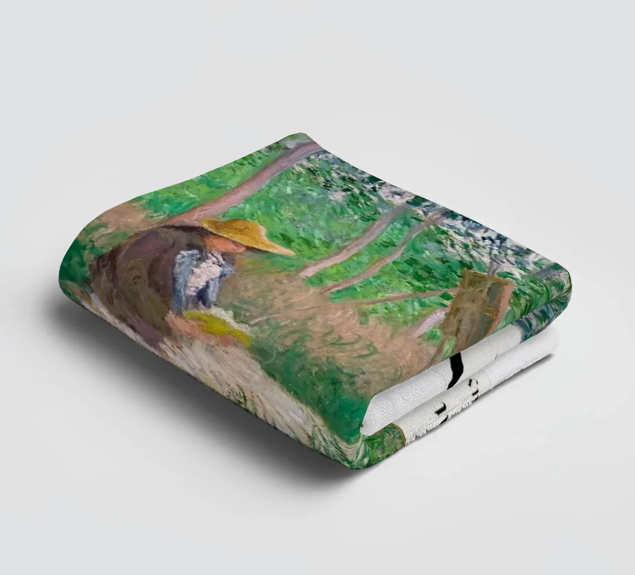donna che dipinge persone nella foresta claude monet asciugamano da bagno da belong shop
