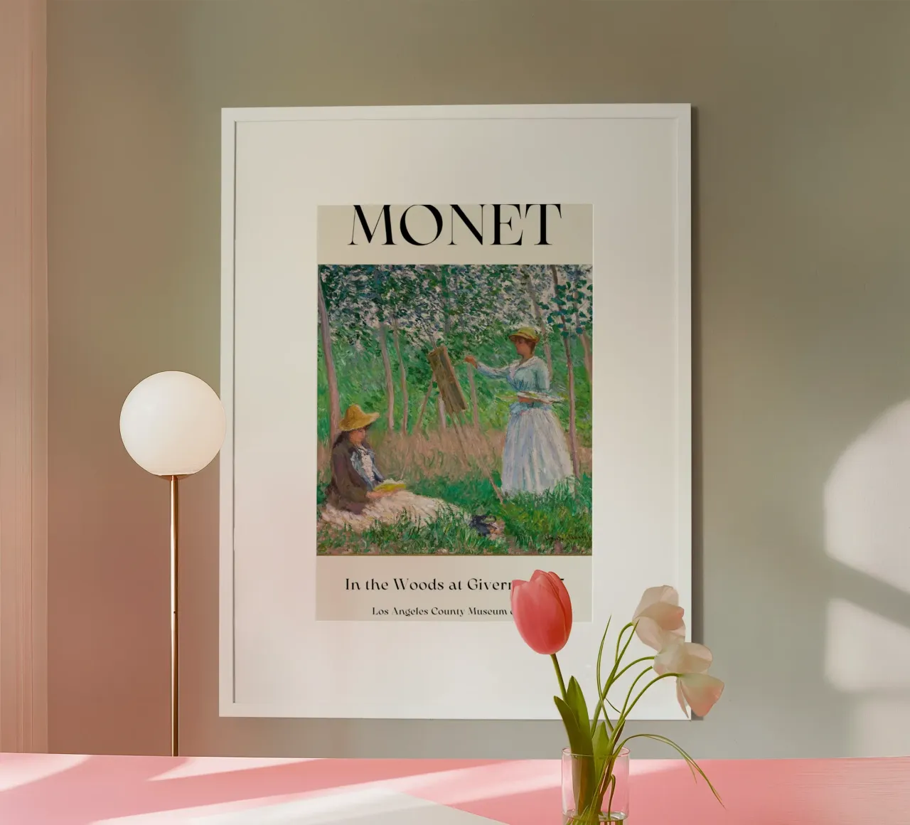 donna che dipinge persone nella foresta claude monet poster con telaio in alluminio da belong shop