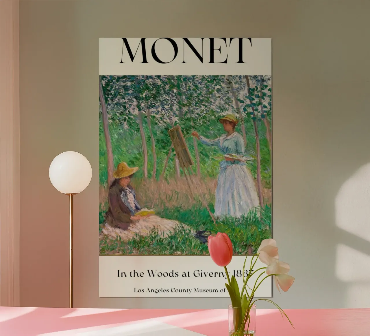 donna che dipinge persone nella foresta claude monet poster con telaio in alluminio da belong shop